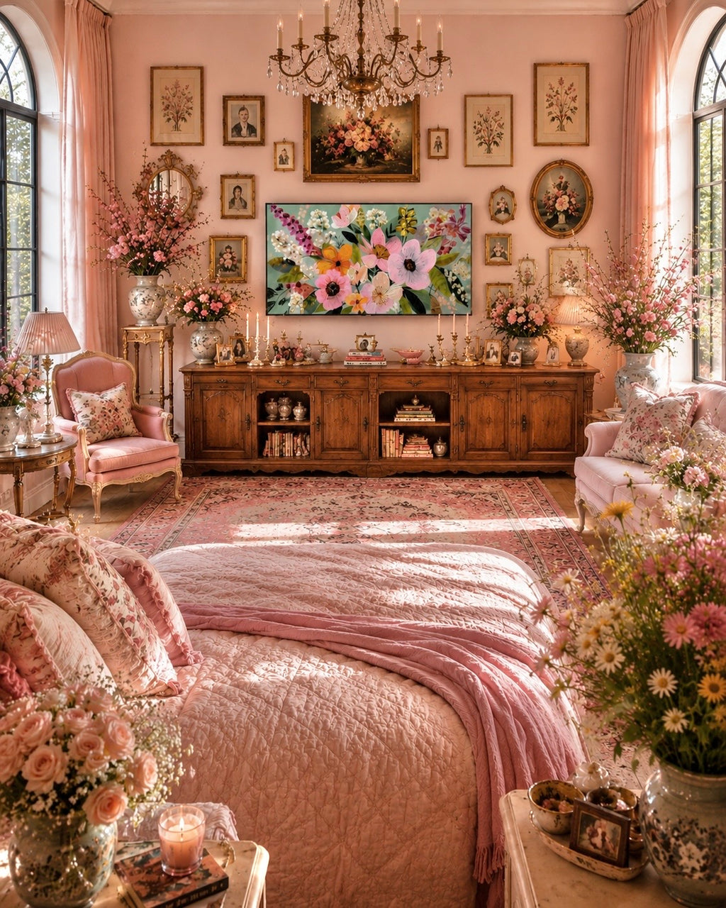 Nancy Meyers Inspired Floral Frame TV Art | Warm Neutral Digital Decor
