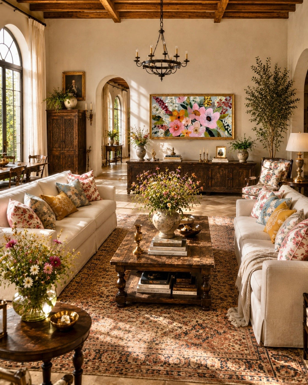 Nancy Meyers Inspired Floral Frame TV Art | Warm Neutral Digital Decor