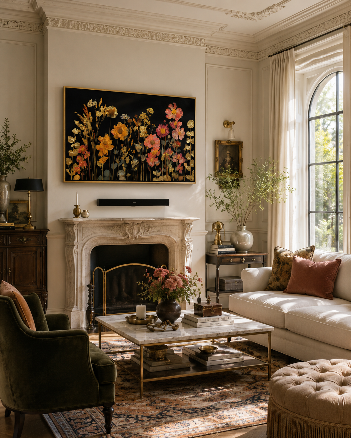 Golden Garden Frame TV Art | Moody Floral Digital Decor