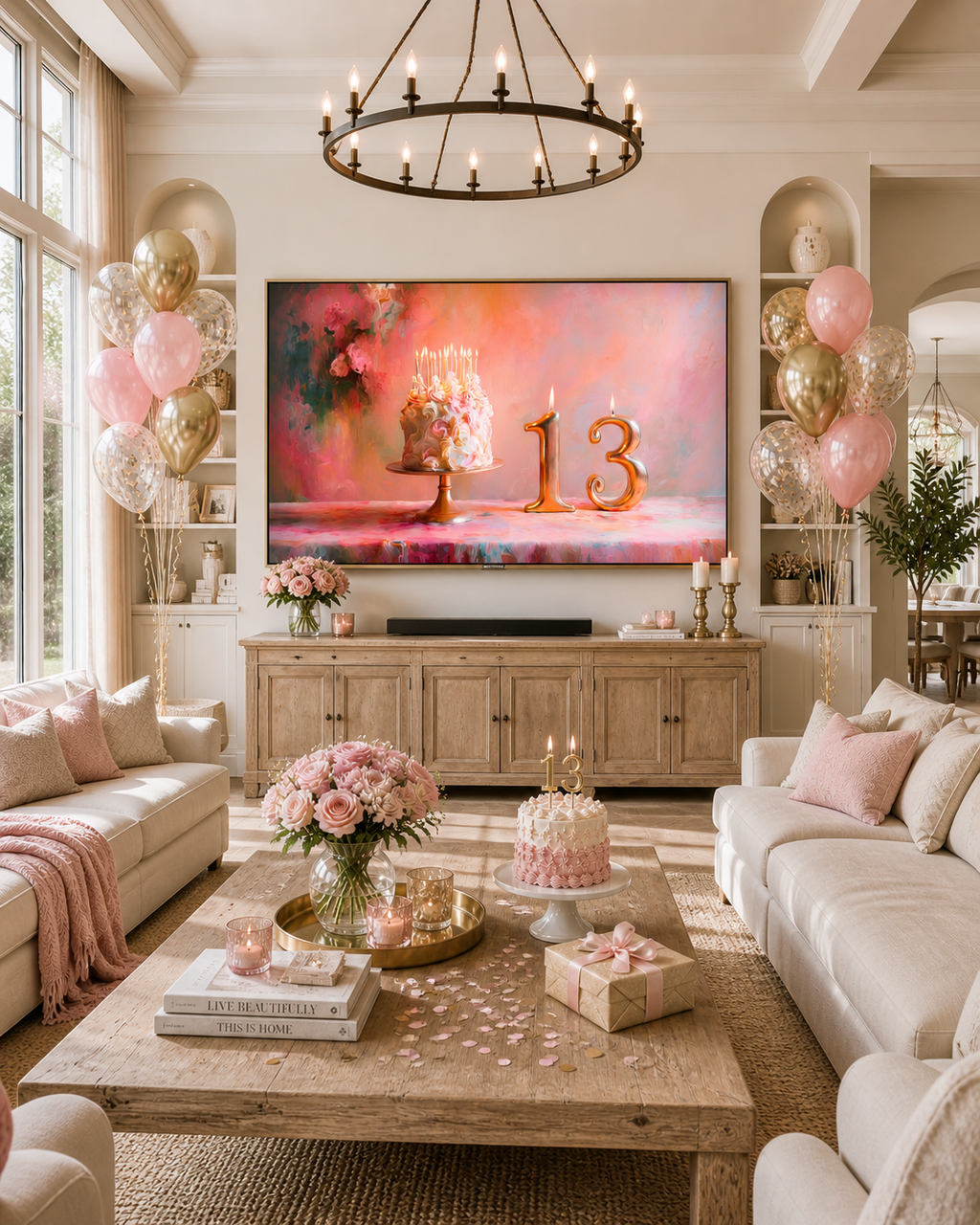 13th Birthday Frame TV Art | Pink Birthday Cake Digital Decor | Dreamy Celebration TV Display