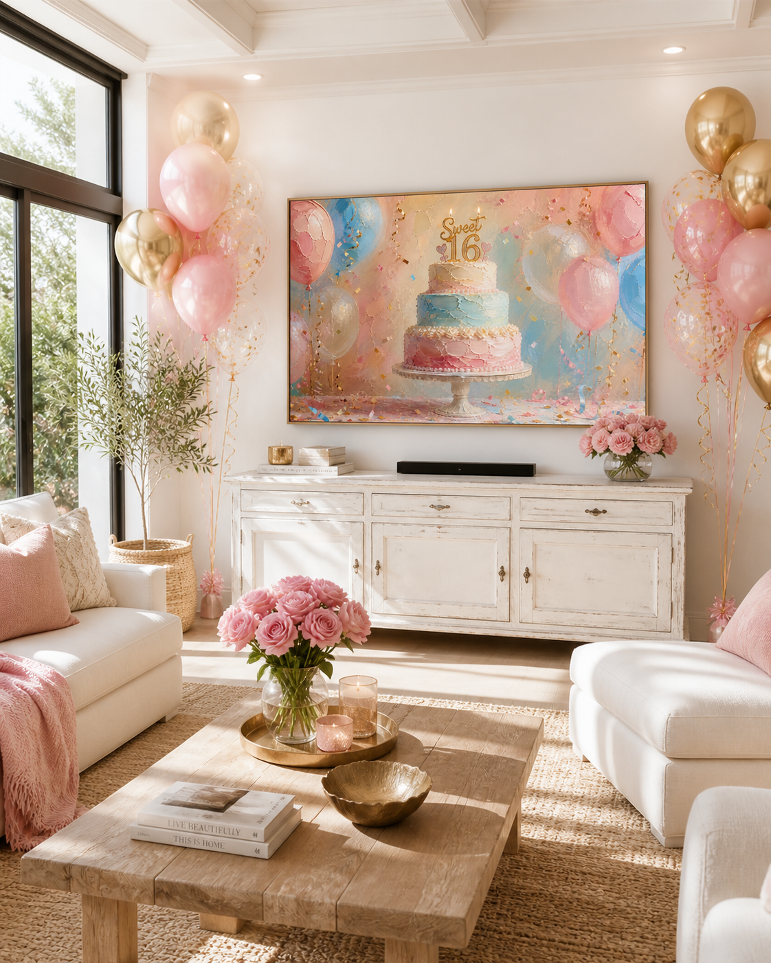 Sweet 16 Frame TV Art | Pastel Birthday Cake Digital Decor | Elegant Celebration TV Display