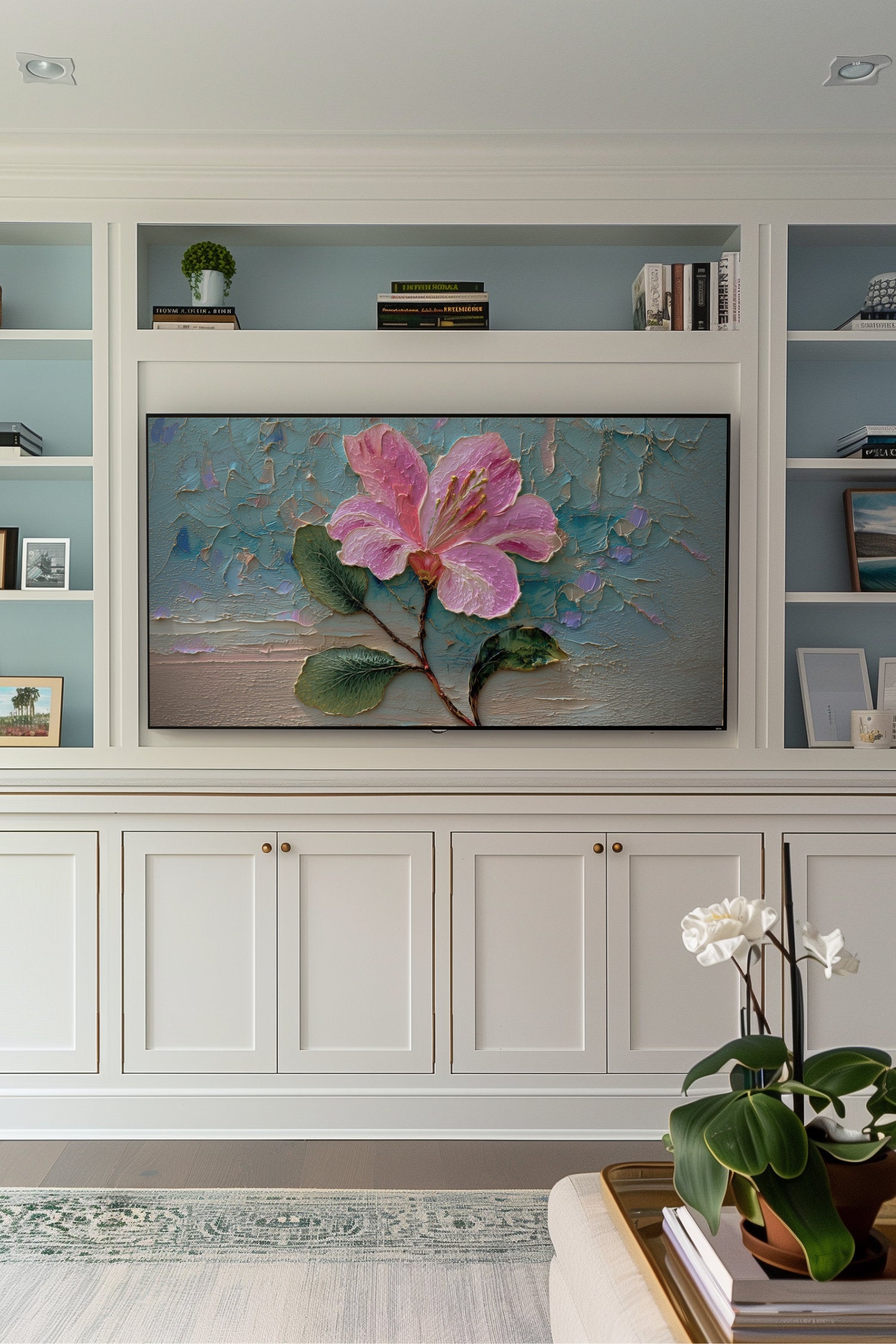 Pink Hybiscus Inspired Floral Frame TV Art | Bold Flower Digital Decor