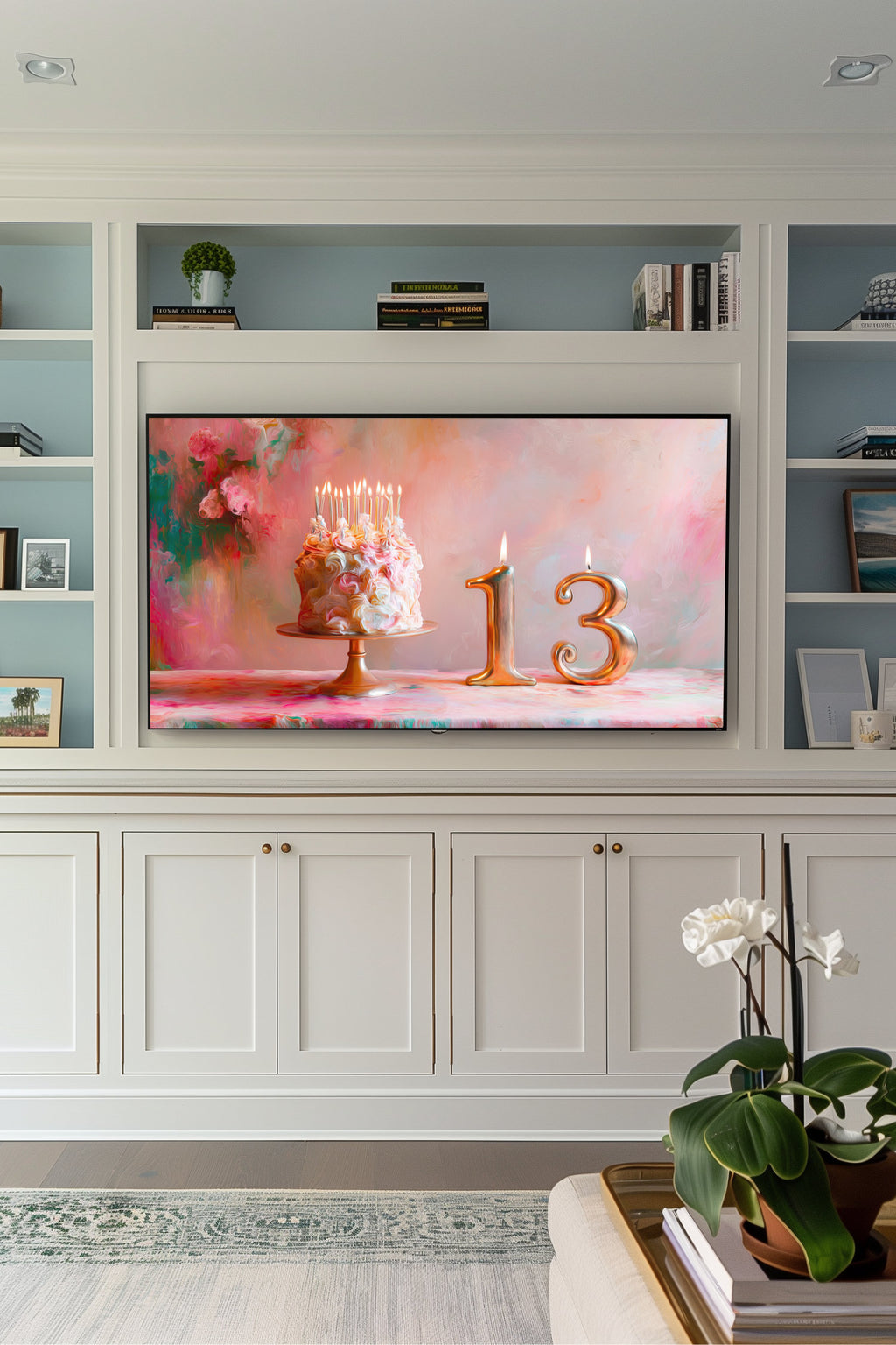 13th Birthday Frame TV Art | Pink Birthday Cake Digital Decor | Dreamy Celebration TV Display