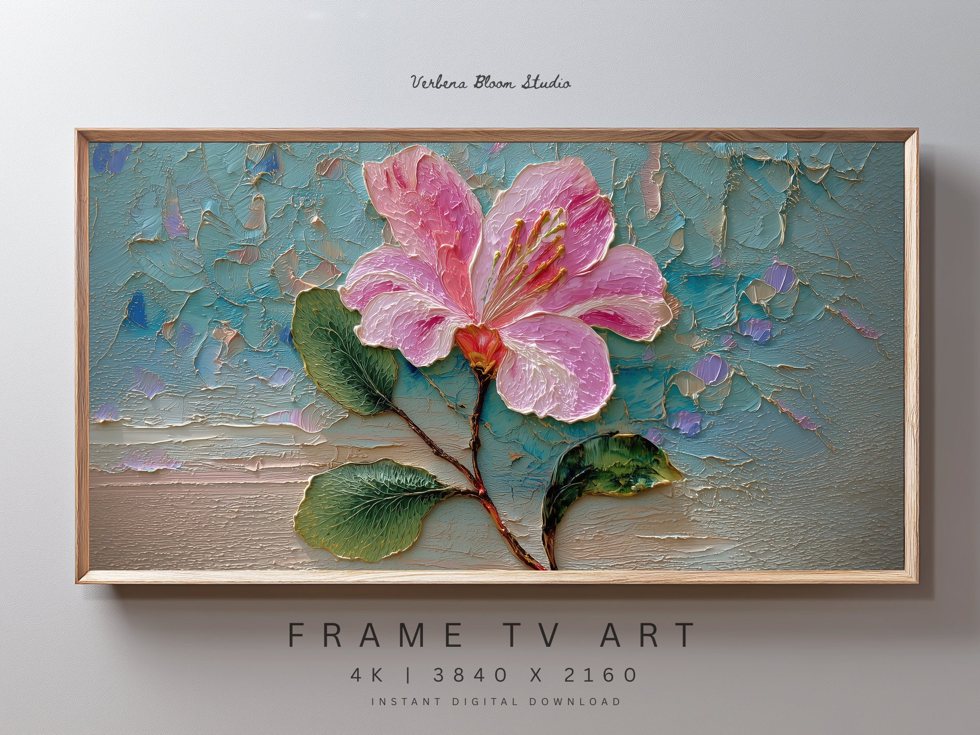 Pink Hybiscus Inspired Floral Frame TV Art | Bold Flower Digital Decor