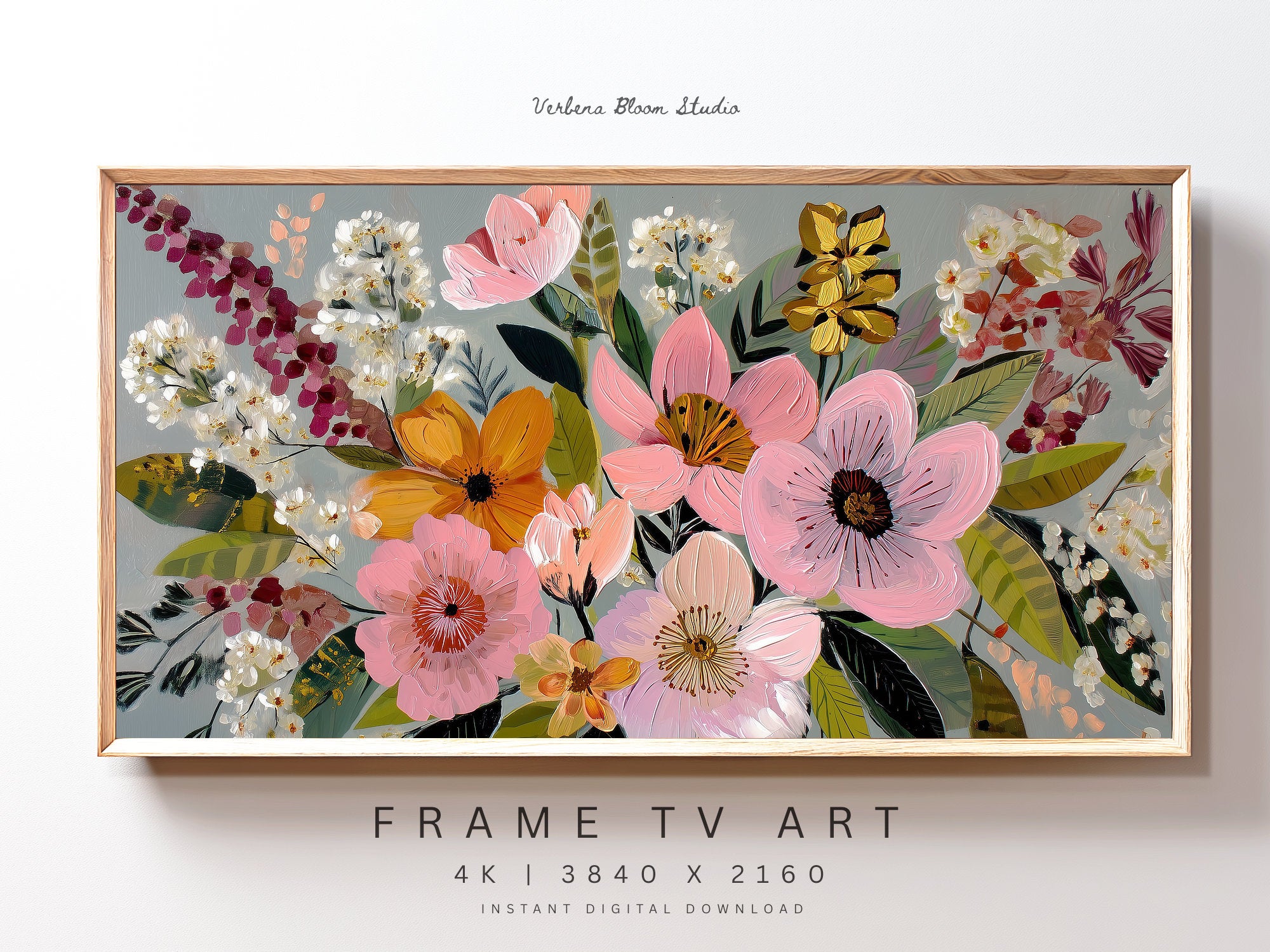Nancy Meyers Inspired Floral Frame TV Art | Warm Neutral Digital Decor