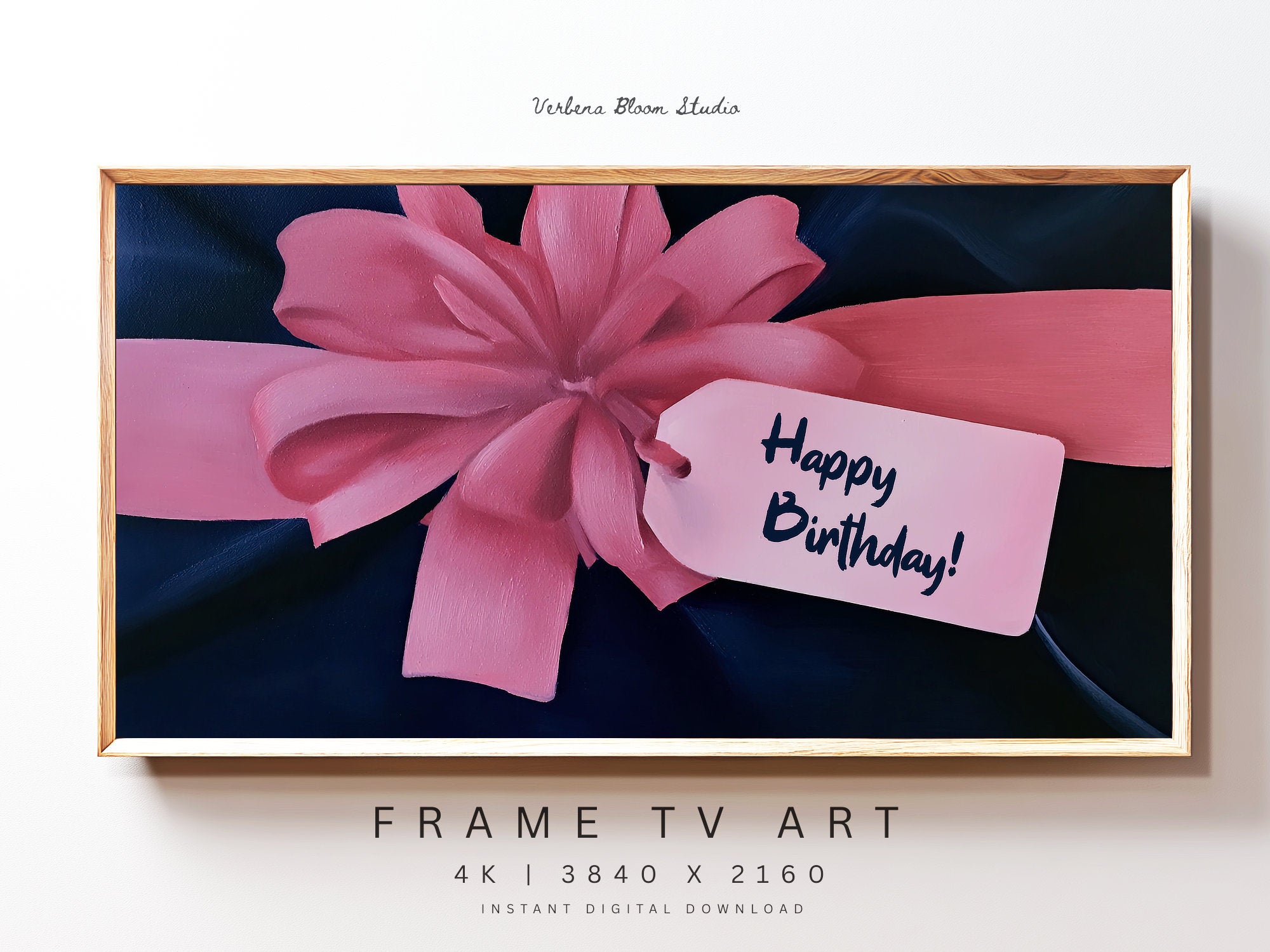 Birthday Gift Frame TV Art | Pink Bow Digital Decor | Chic Celebration TV Display