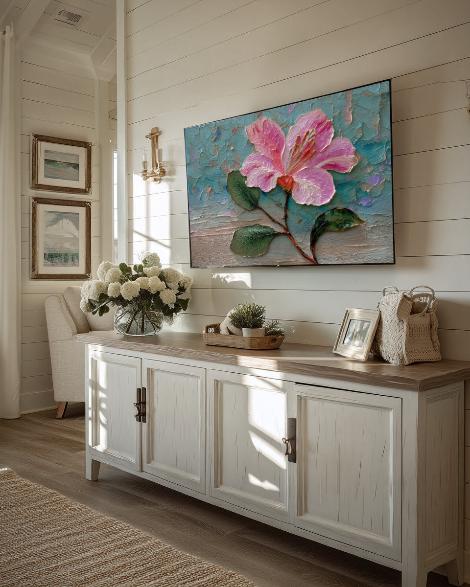 Pink Hybiscus Inspired Floral Frame TV Art | Bold Flower Digital Decor