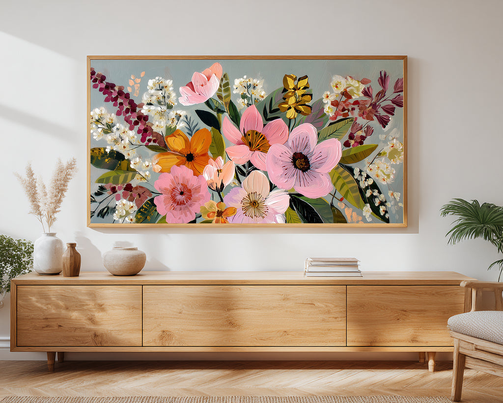 Nancy Meyers Inspired Floral Frame TV Art | Warm Neutral Digital Decor