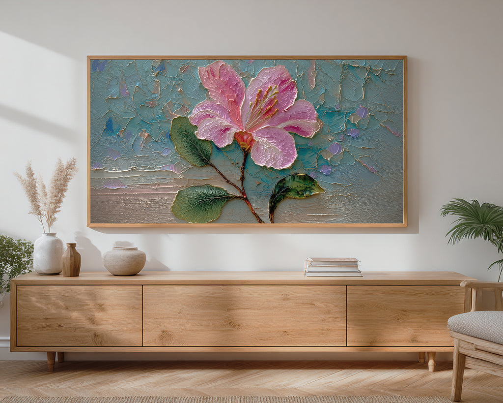 Pink Hybiscus Inspired Floral Frame TV Art | Bold Flower Digital Decor